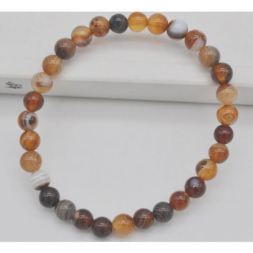 6MM Brown Veins Carnelian Stone GEM Beads Bracelet Bangle Stretch 7.5 Inch G649