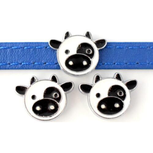 8mm Cow Animals Slide Charms Flat Hole Metal Beads Keeper Fit 8mm Stainless Steel Mesh Bracelets DIY Jewelry Making