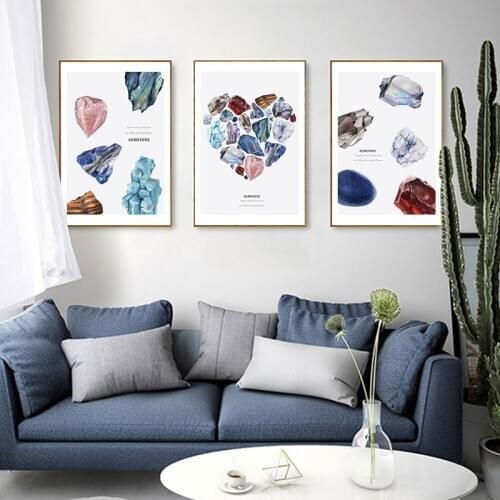 Watercolor Crystals Geode Art Canvas Painting Wall Picture Gemstone Heart Shaped Canvas Prints Poster Modern Home Agate ArtDecor