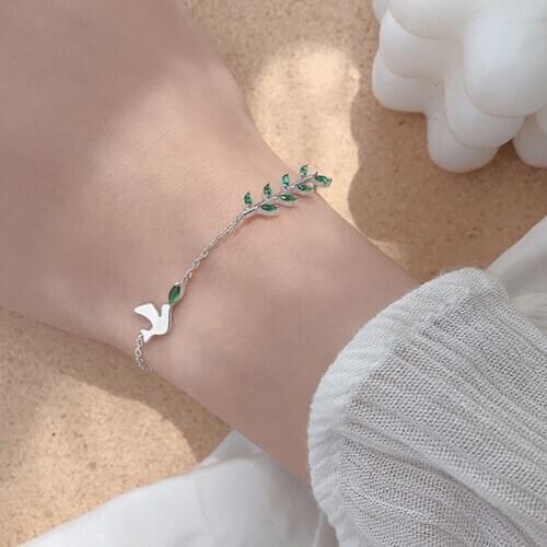 Prevent Allergy 925 Sterling Silver Wedding Bracelet for Women Classic Crystal Leaf Bird Charm Jewelry sl139