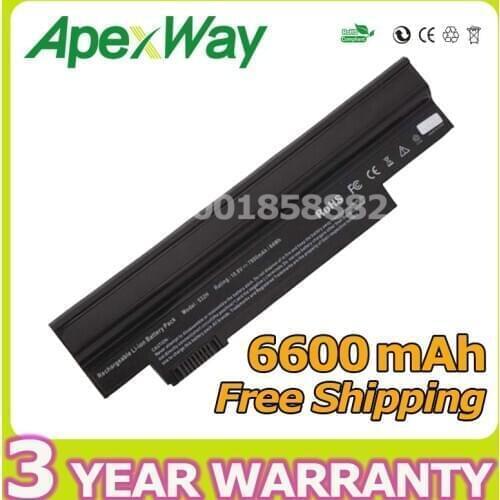 Apexway Black 6600mAh 11.1v for Acer Aspire One NAV50 532 532H AO532h 532G AO532G 533 UM09G31 UM09G41 UM09G51 UM09H31 UM09H36