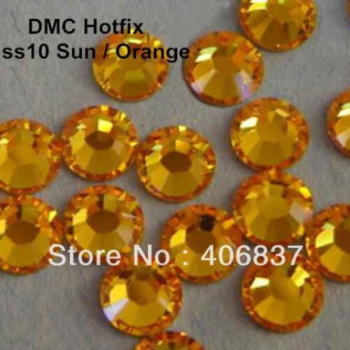 Free Shipping! 1440pcs/Lot, ss10 (2.7-2.9mm) High Quality DMC Sun / Orange Iron On Rhinestones / Hotfix Rhinestones