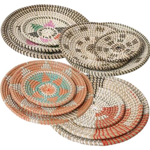 Large /Medium /Small Round Home Decoration Ornament Plate Wall Pendant Creativity Handmade Sea Grass Woven Dress Up NewYear2022