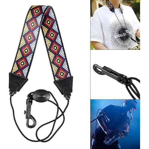 Black Edged Polyester Saxophone Neck Strap Colorful Shoulder Strap for Alto Saxophone / Soprano Saxophone / Tenor Saxophone