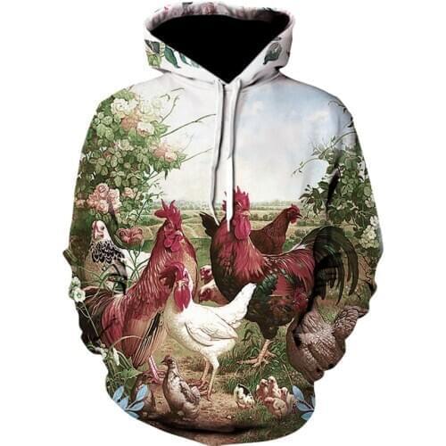 Spring and autumn mens personality 3D hoodie fashion men and women long sleeve street wear rooster printed hoodie coat