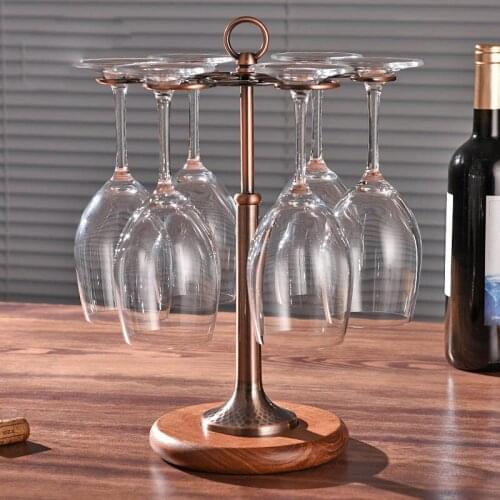 Wood Base 6 Cup Wine Glass Frame Table Artistic Elegant Hook Metal Holder Stand Stemware Rack Drying System Tree Display