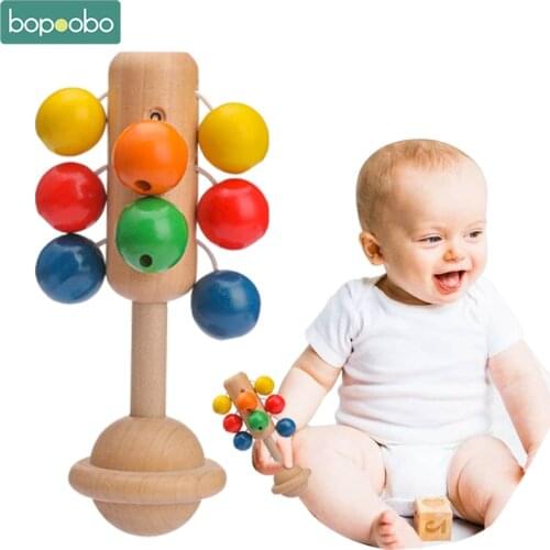 Baby Wooden Rattle Toys for Newborn 0-12 Months Sounding Multi-Color Bell Beech Rattle Toy Infant Toddler Early Educational Toys