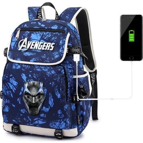 MARVEL USB Travel Bag Boys Girls Teenage Backpack Large capacity nylon waterproof school bag Printing Cartoon book bag Mochila