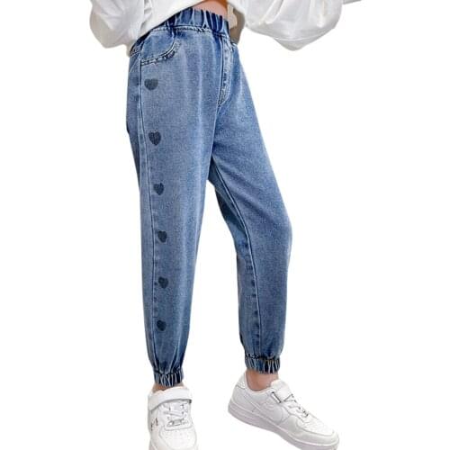 Jeans Girl Heart Pattern Girl Jeans Child Casual Denim Trousers For Children Spring Autumn Clothes For Girls 6 8 10 12 14
