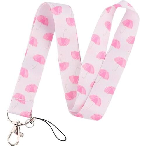 ER956 Pink Umbrella Neck Strap Lanyards ID Badge Card Holder Keychain Phone Gym Strap Webbing Necklace Women Girl Child Gift