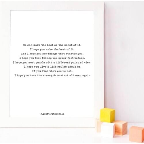 F Scott Fitzgerald Inspirational Quote Poster Prints Kids Room Wall Art Canvas Painting Wall Picture Decor Motivational Gift