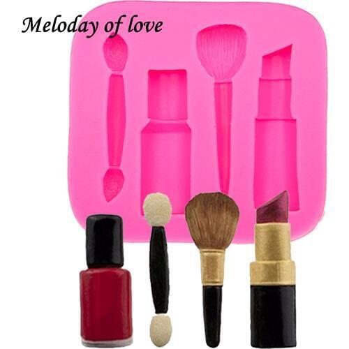 Makeup tools lipstick nail polish chocolate Party DIY fondant cake decorating tools silicone mold dessert moulds T0075