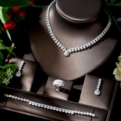 HIBRIDE New Bridal Wedding Jewelry Sets with Shining Zirconia Necklace and Earrings Set Party Accessories aretes de mujer N-1326