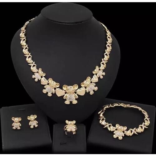 NEW Dubai women luxury gold color Jewelry set Nigeria African necklace bracelet earrings ring set wedding Party gifts orname