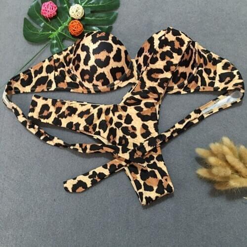 NEW Women Bandeau Bikini Set Underwire Sexy Leopard Push Up Swimsuit Strpless Swimwear Bathing Suit Biquini Swimming Beachwear