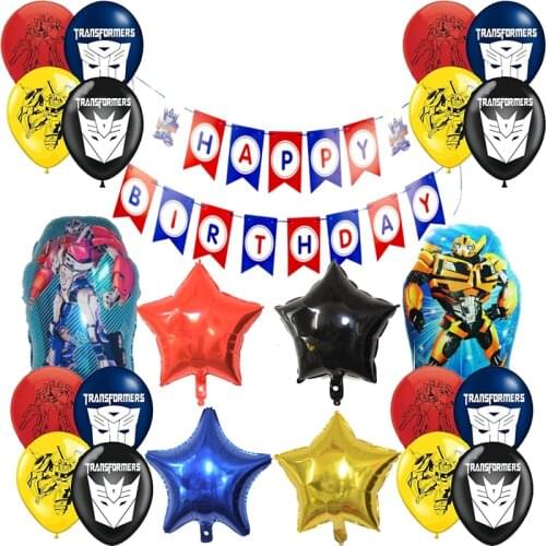 1set Transform Black Red yellow bee latex balloons globos Car party banner Baby Girl Happy Birthday balloons wedding Decorations