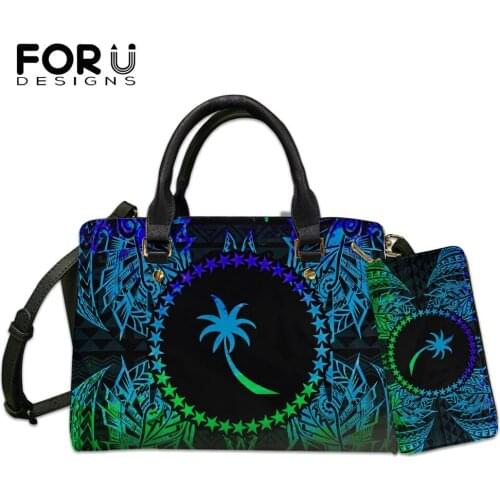 FORUDESIGNS 2021 Hot Sale Chuuk Polynesia Shoulder Bags And Wallet 2pcs Set Female Big Leather Top-handle Bag Casual Sac A Main