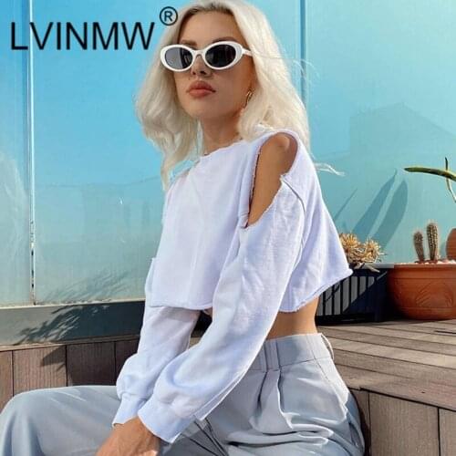 LVINMW Pullover Pure Color Loose Holes Long Sleeve Top Navel Casual Minimalist O Neck Hoodies Designed Fashion Autumn Streetwear