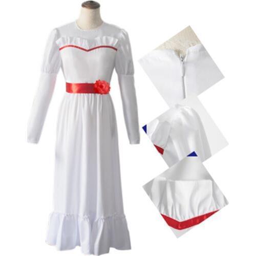 Cosplay Costumes Adult Women Kid Child ConjingDoll Annabelle Halloween White Costume Fancy Dress Gown