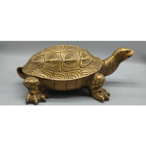 29 CM Copper Turtle Figurine Vintage Brass Money Wealth Luck Animal Sculpture for Longevity Tortoise Feng Shui Statue 3365G
