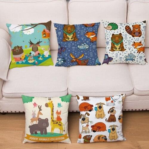 Cute Cartoon Patchwork Animal Plush Cushion Cover for Sofa Home Decor Bear Giraffe Throw Pillowcase Print Pillow Case 45*45cm