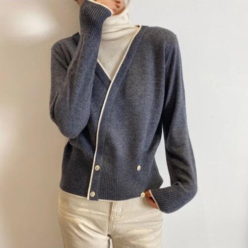 Fashion Fake Two-piece Pullovers Women 2021 Turtleneck Loose Sweater Tops Autumn Winter Thick Long Sleeve Knitted Sweaters