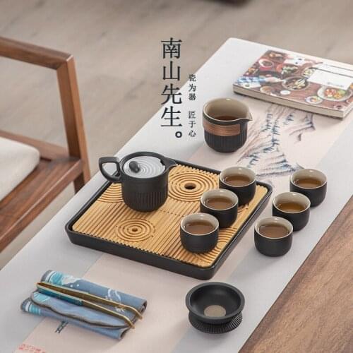 Black Tea Set With Tray Teaware Porcelain Kung Fu Tea Set Portable Gift Box Chinese Juegos De Vajilla Dinnerware Sets BG50TS