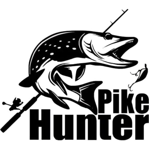 Cartoon Hunter Pike Fishing Bite Car Sticker Waterproof Boot Sunscreen Decals Pvc 25cm X 22cm