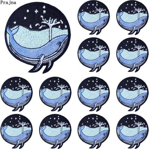 Prajna 10 PCS Whale Patch Iron On Embroidered Patches For Clothing Space Waves Patches On Clothes Round Badges Iron On Patches