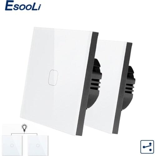 Esooli EU Standard 1 Gang 2 Way Control Wall Touch Screen Switch,Crystal Glass Panel,cross/through switch touch switch 220v
