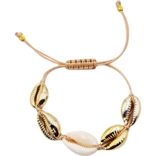 Natural White cowrie shells bracelet with shell in gold bezel Boho sea shell jewelry X152