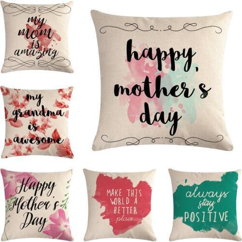 Happy Monthers day Cushion Cover for Sofa Home Decorative Throw Pillow Case Cotton Linen Couple Pillowcase Capa Almofada