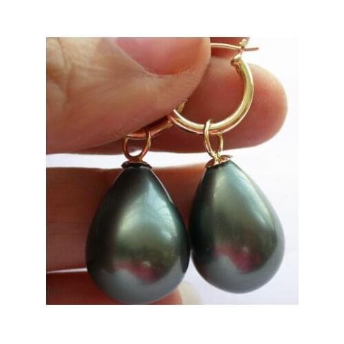 New Arrival Favorite Pearl Earrings Beautiful 20mm Drip Black South Sea Shell Pearl Dangle Earring 14k/20 GP Fine Women Gift