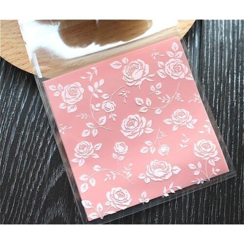 100pcs/lot New product pink rose plastic cookie packaging 8x8cm cupcake wrapper bags self adhesive bags