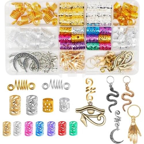 Hair Braid Rings Pendants Metal Hair Accessories for Braid Hair Pendants Decoration Accessories with Storage Box N2UE