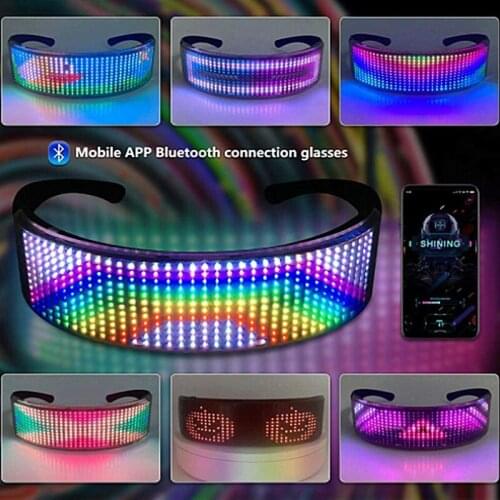 Full Color Party LED Glasses Disco Wine Bar Dynamic Flashing LED Glasses, Raves Bluetooth APP Customizable Light Up USB Charging