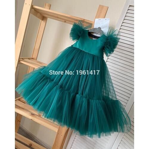 Christmas Super Cute Baby Girls Green Dress Babies Girls Tulle Heart Backless Party Dresses Sundress Clothing AG0185