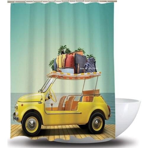 Cartoon Car Digital Print Waterproof Shower Curtain with Hook Bathroom Mildew Proof Polyester Fabric Partition Curtain