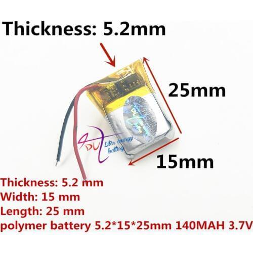 521525 Smallest 3.7v 140mah li-ion polymer battery 501525 Electric toothbrush battery A quality