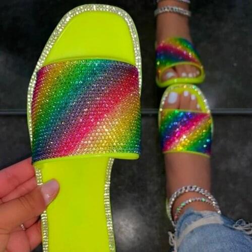 Open Toe Womens Shoes Beach Fashion Colors New Rhinestone Ladies Slippers Large Size Bling Crystal Outdoor Female Slides