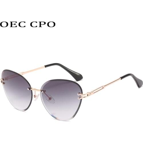 OEC CPO Unique Rimless Cat Eye Sunglasses For Women New Fashion Metal Gradient Sun Glasses Men Steampunk Ultralight Eyeglasses
