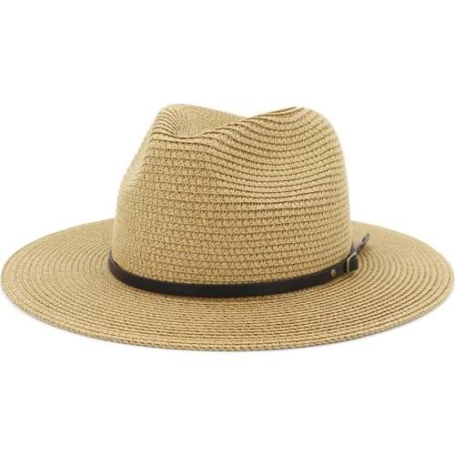 Classic Ladies Men Summer Toquilla Straw Sun Hat Elegant Ladies Wide-brimmed Fedora Hat Sun Hat Beach Sun Hat Panama Hat 56-60CM