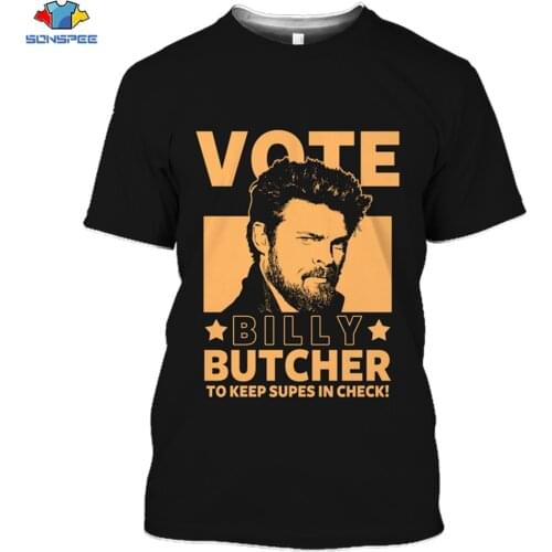 SONSPEE TV The Boys Billy Butcher T Shirt Mens Anime Comic Print Harajuku Hip Hop Unsex Tees Tops Plus Size Streetwear