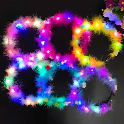 Headdress Glowing Light Garland Headband Feather Flower Easter Wedding Valentines Day Birthday Party Decoration Gift
