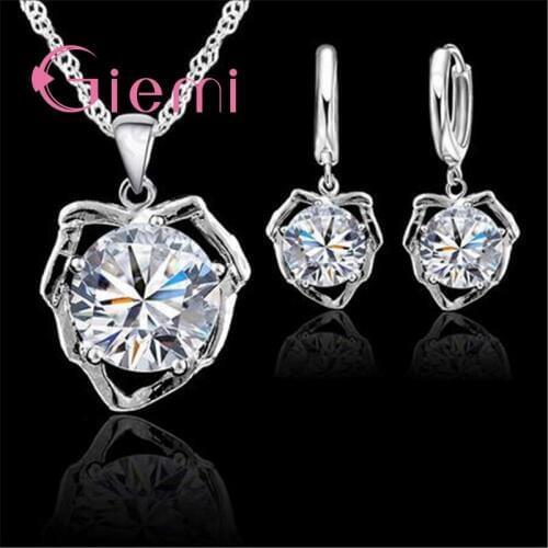 Fresh and Beautiful Leaf Shape Crystal Stone Necklace Earrings Cubic Zirconia for Fashion Female Gift Wedding Jewelry