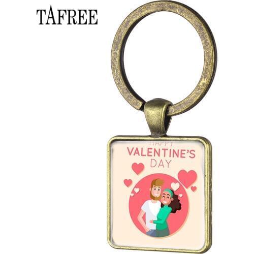 TAFREE Fashion Valentines Day present Square Keychain Lovers Key Holder Bag Car Hang Jewelry Girl Key Ring Women Keychain FQ819