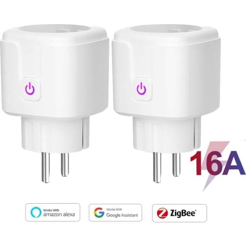 2PCS 16A Zigbee Smart Plug Socket With Power Energy Monitor EU Standard Plug Tuya APP Control Works With Alexa Google Assistant