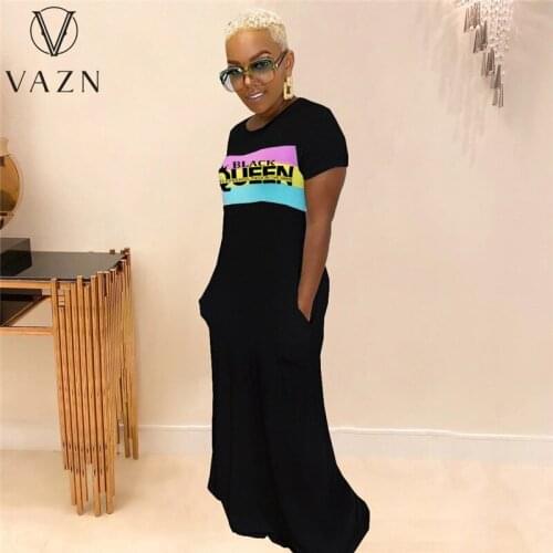 VAZN Spring and Summer 2021 European and American Womens Loose Sexy Womens Fashion Letter Print Dress