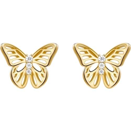 SLJELY Fashion 925 Sterling Silver Yellow Gold Color Miss Butterfly Stud Earrings Simple Hollow Design Women Fine Party Jewelry