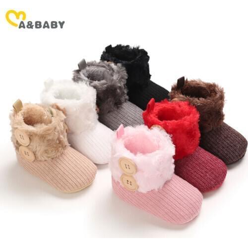 Ma&Baby 0-18M Winter Baby Girl Boy Boots Warm Plush Snow Boots Cute Buttons Newborn Infant Baby Girls Shoes